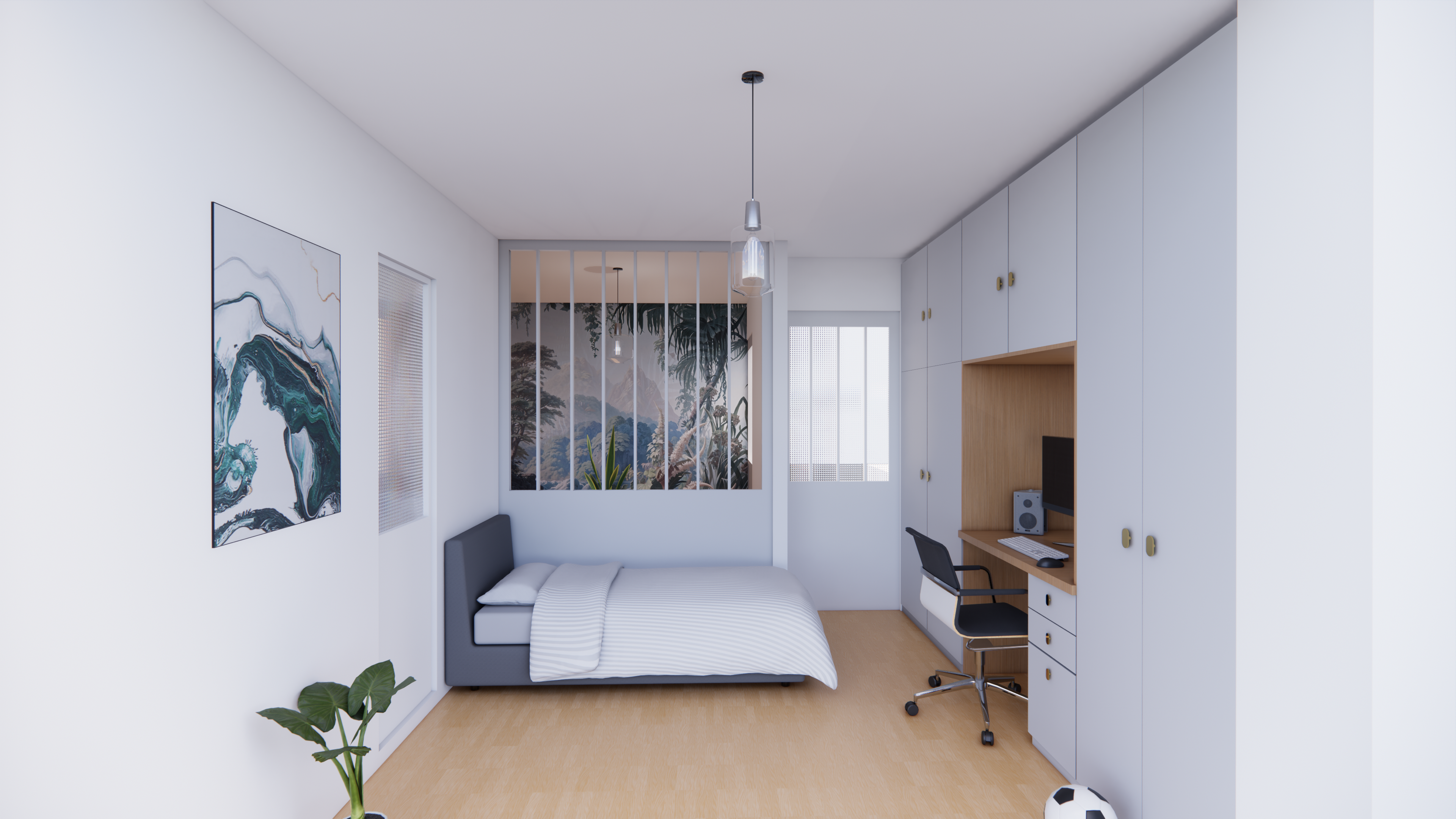 Réaménagement appartement Paris 8e — rendu 3D chambre enfant